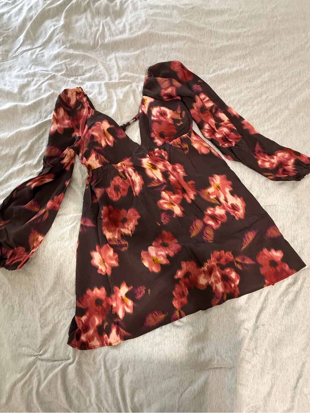 Abercrombie & Fitch Brown Floral Mini Dress with Red and Pink Blooms